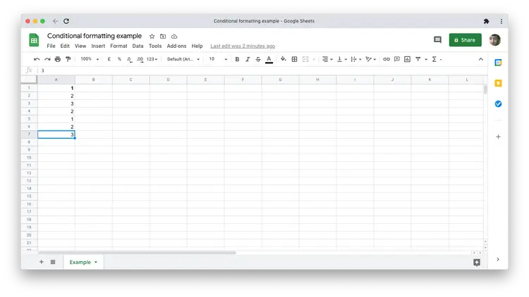 Các giá trị ví dụ trong Google Sheets