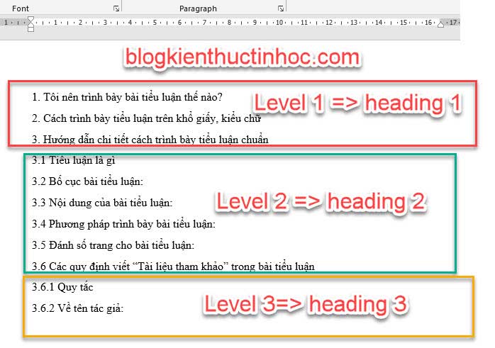 cách tạo mục lục trong word bằng heading