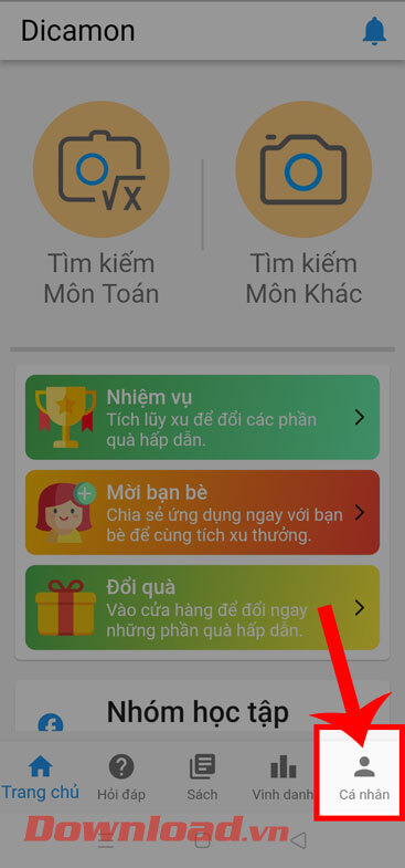 Nhấn vào mục Cá nhân