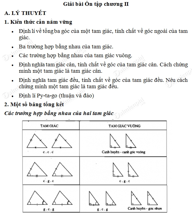 giai toan 7 trang 140 den 142 sgk tap 1 on tap chuong ii tam giac