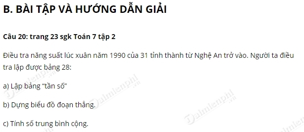 giai toan 7 trang 22 23 sgk tap 2 on tap chuong iii thong ke