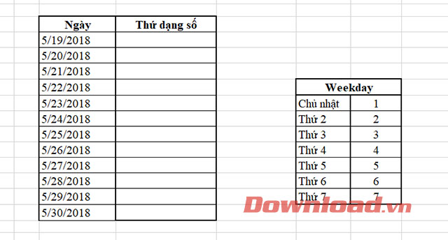 Bảng ngày có sẵn để tính thứ trong tuần