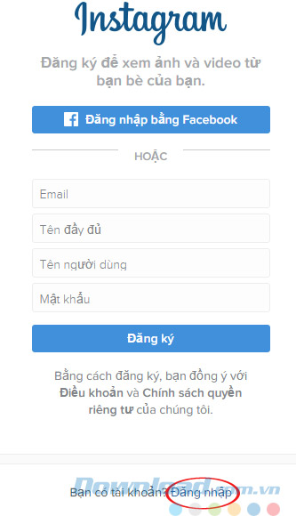 Nhấn vào nút Đăng nhập