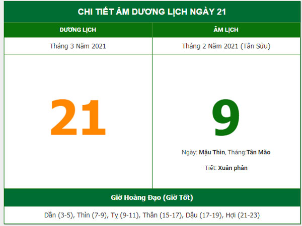 Xem lịch ngày 21/3/201.