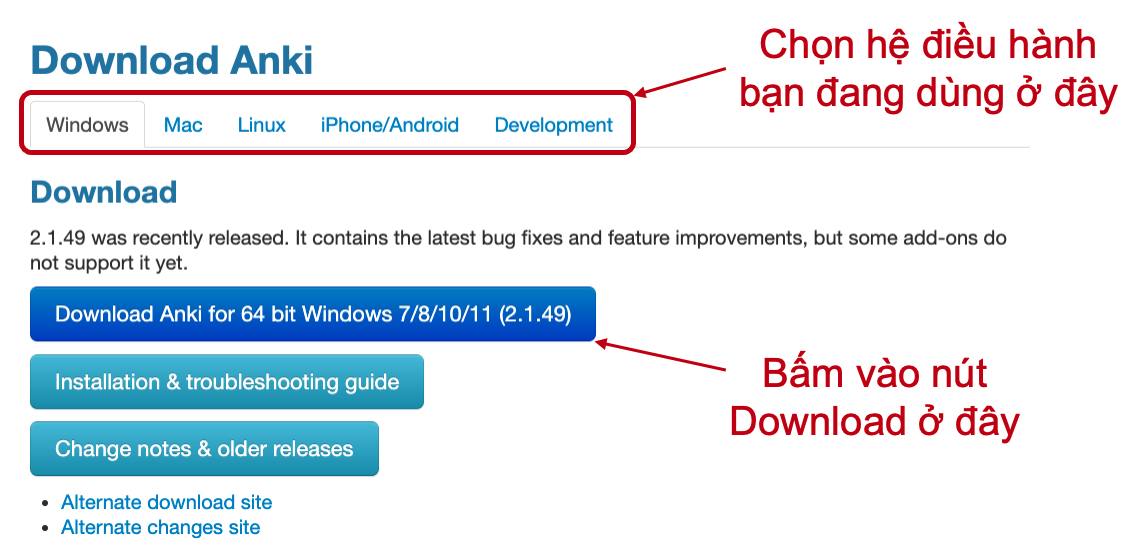 Hình ảnh hướng dẫn cách tải Anki. (Ảnh chụp màn hình từ trang web của Anki),Anki là gì? Phần mềm học từ vựng tiếng Anh hiệu quả 