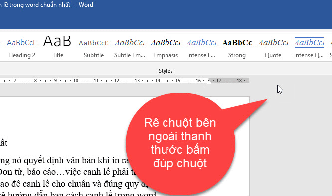 Nhấp đúp chuột gần thanh thước để vào Page Setup