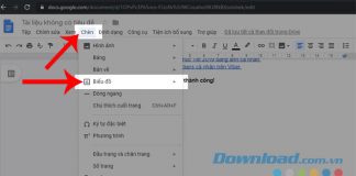 Nhấn vào mục Chèn và Biểu đồ