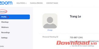 Giao diện tài khoản cá nhân trên Zoom