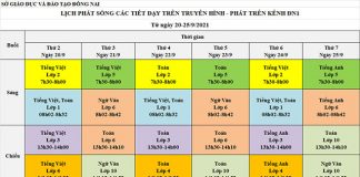 Lịch dạy học lớp 1 trên truyền hình Đồng Nai