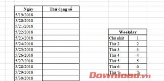 Bảng ngày có sẵn để tính thứ trong tuần