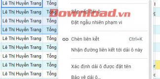 Nhận xét nội dung của khu vực dữ liệu đã chọn trên Google Sheet