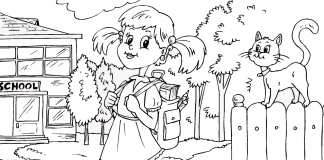 các bức tranh tô màu bé đi học